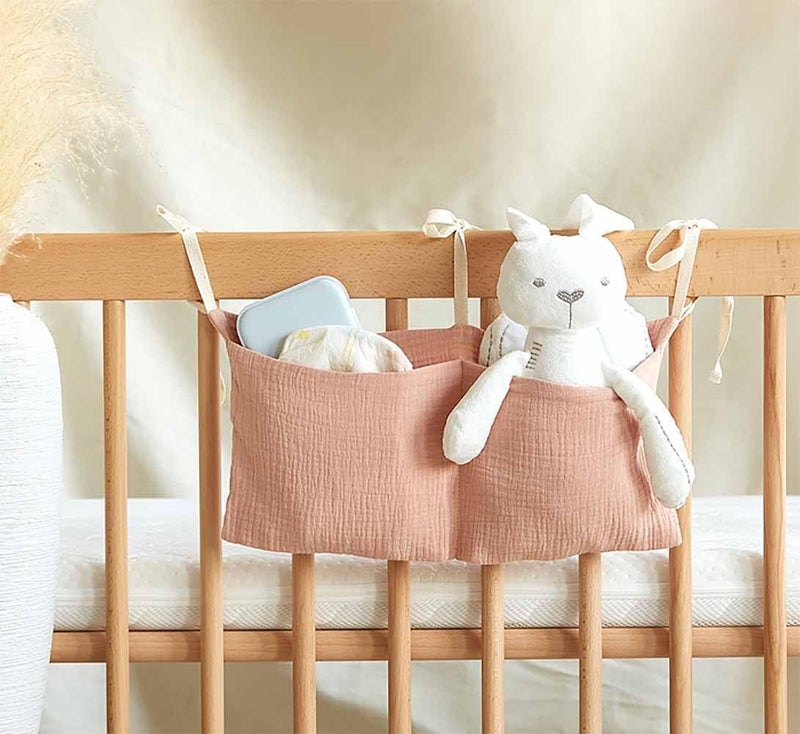 YeeMan Cotton Baby Bedside Hanging Storage Bag,2 Pockets Organizer for Baby Cribs and Toys (Pink) - Image 3